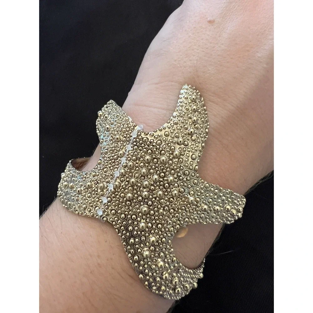NWT Lucky‎ You Starfish Chunky Gold Tone Textured Cuff Bracelet